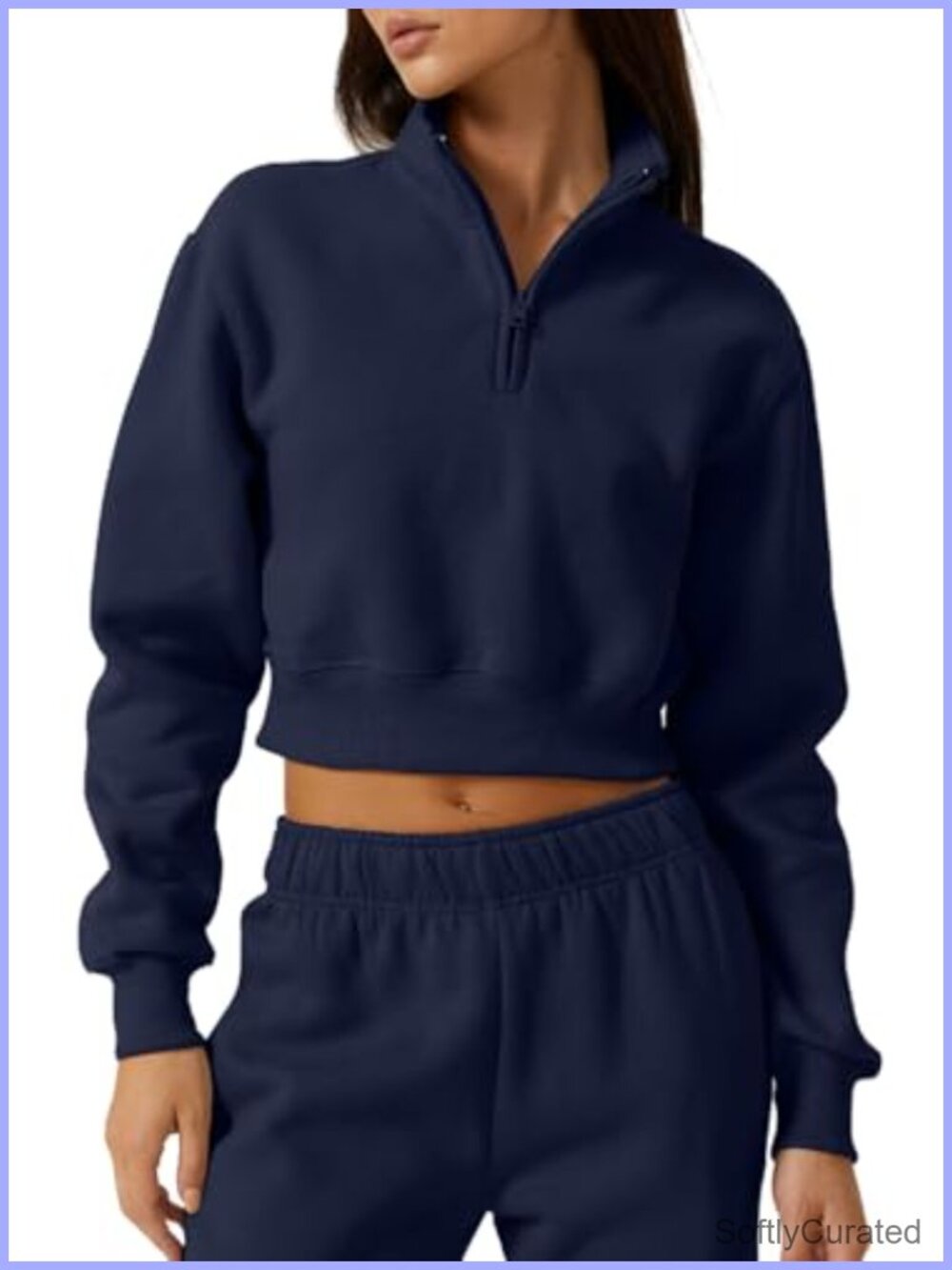 QINSEN Womens Half Zip Crop Sweatshirt High Neck Long Sleeve Pullover Cropped